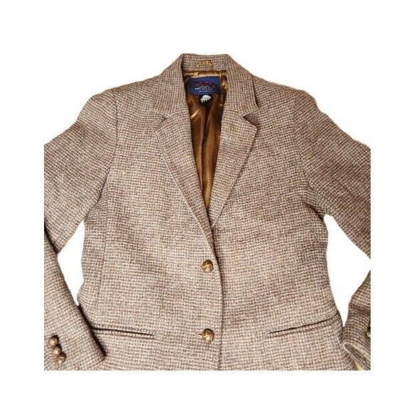 Vintage Woman's Wool Blazer Jacket Sz. 11 Camel Brown Grey Check Academia Y2K - Picture 3 of 9